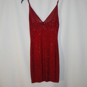 Banjul red transparent mini studded dress